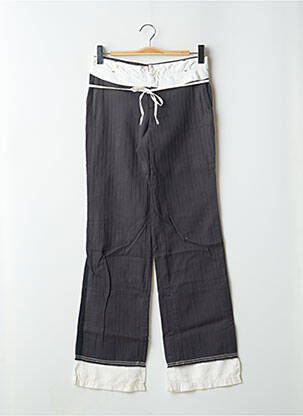 Pantalon droit fermeture zippée sous rabat avec crochet taille normale gris SCHOOL RAG femme