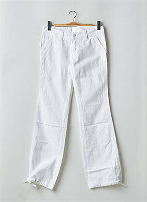 Pantalon droit fermeture zippée sous rabat boutonné blanc LOIS femme