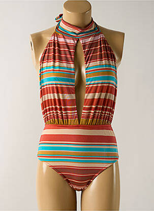 Maillot de bain 1 pièce effet matière satinée haut triangles orange SALINAS femme