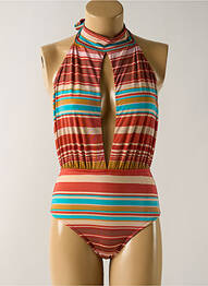 Maillot de bain 1 pièce effet matière satinée haut triangles orange SALINAS femme