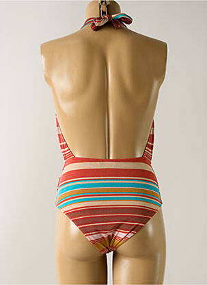 Maillot de bain 1 pièce effet matière satinée haut triangles orange SALINAS femme
