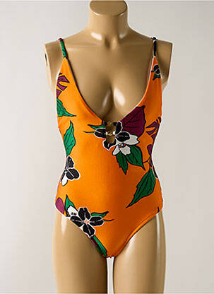 Maillot de bain 1 pièce effet matière satinée orange SALINAS femme