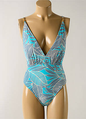 Maillot de bain 1 pièce effet matière satinée bleu SALINAS femme