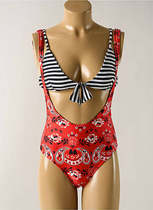 Maillot de bain 2 pièces stretch haut triangles rouge SALINAS femme