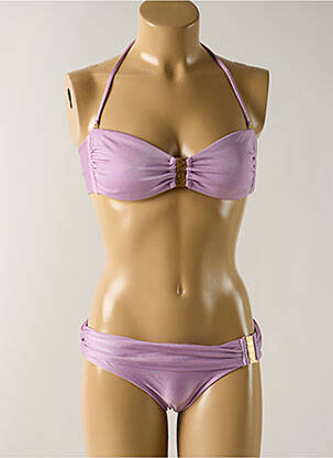 Maillot de bain 2 pièces stretch haut bandeau violet SALINAS femme