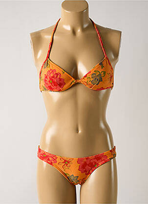 Maillot de bain 2 pièces stretch haut triangles orange SALINAS femme