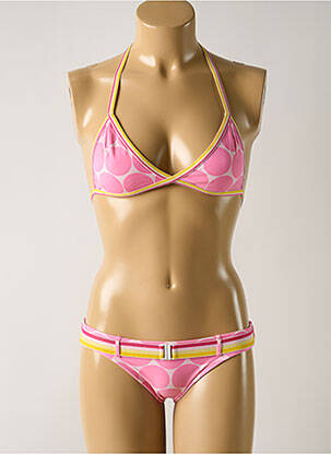 Maillot de bain 2 pièces stretch haut triangles rose SALINAS femme