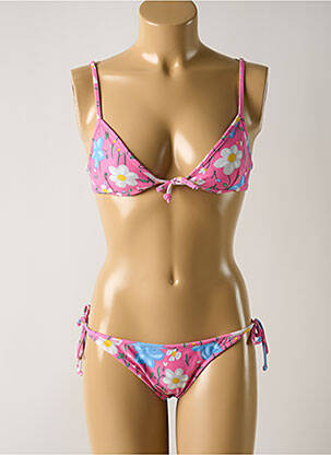 Maillot de bain 2 pièces stretch haut triangles rose SALINAS femme