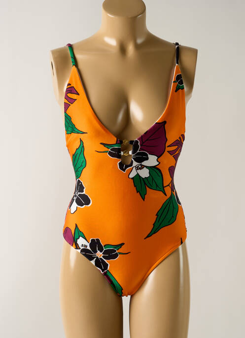 Maillot de bain 1 pièce effet matière satinée orange SALINAS femme