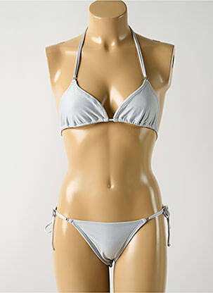 Maillot de bain 2 pièces stretch haut triangles gris SALINAS femme
