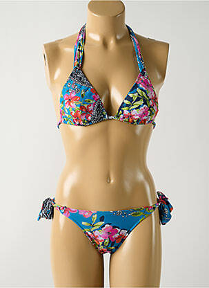 Maillot de bain 2 pièces stretch haut triangles bleu SALINAS femme