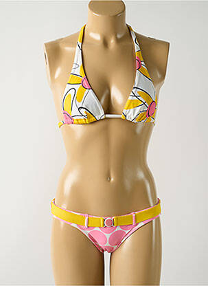 Maillot de bain 2 pièces stretch haut triangles jaune SALINAS femme
