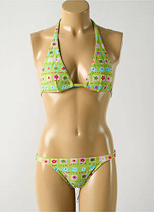 Maillot de bain 2 pièces stretch haut triangles vert SALINAS femme
