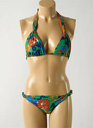 Maillot de bain 2 pièces stretch haut triangles vert SALINAS femme