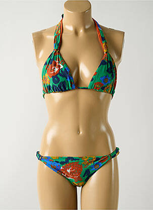 Maillot de bain 2 pièces stretch haut triangles vert SALINAS femme