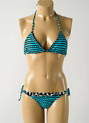 Maillot de bain 2 pièces stretch haut triangles bleu SALINAS femme
