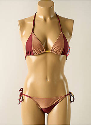 Maillot de bain 2 pièces stretch haut triangles rouge SALINAS femme