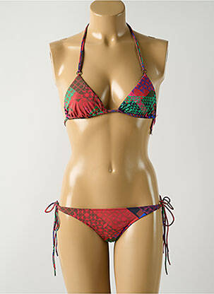 Maillot de bain 2 pièces stretch haut triangles rouge SALINAS femme