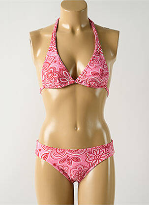 Maillot de bain 2 pièces fermeture liens à nouer haut triangles rose SALINAS femme