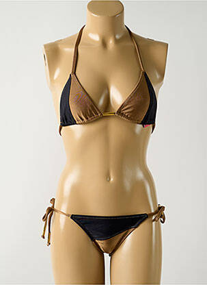 Maillot de bain 2 pièces stretch haut soutien-gorge emboitant marron SALINAS femme
