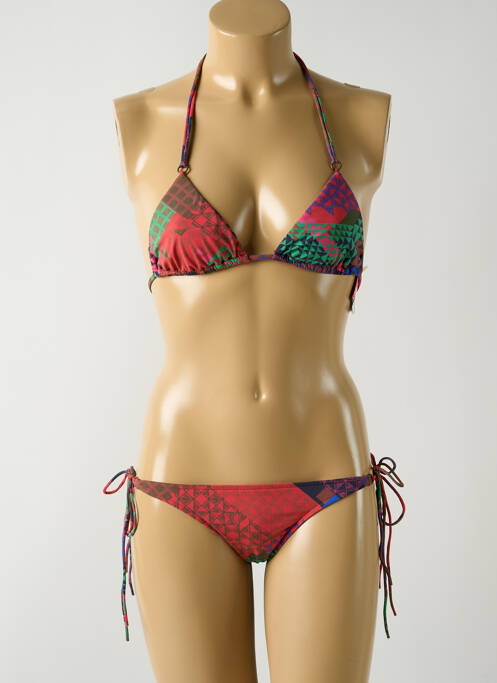 Maillot de bain 2 pièces stretch haut triangles rouge SALINAS femme