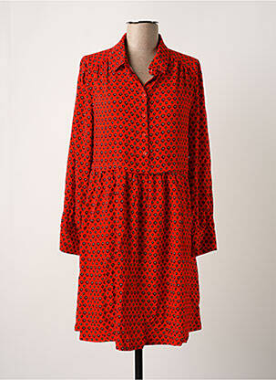 Robe mi-longue imprimé fleurs manches longues rouge GRACE & MILA femme