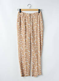 Pantalon droit fermeture zippée sous rabat avec crochet beige ICHI femme
