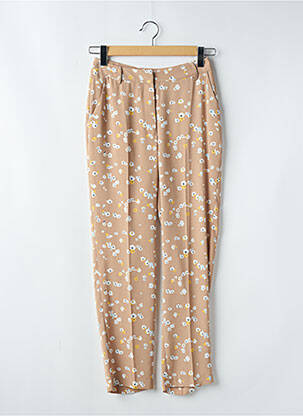 Pantalon droit fermeture zippée sous rabat avec crochet beige ICHI femme