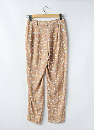 Pantalon droit fermeture zippée sous rabat avec crochet beige ICHI femme