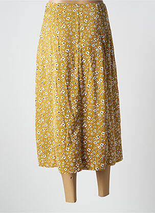 Jupe mi-longue taille à pinces jaune ICHI femme