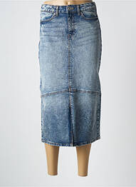 Jupe mi-longue taille à pinces bleu ICHI femme