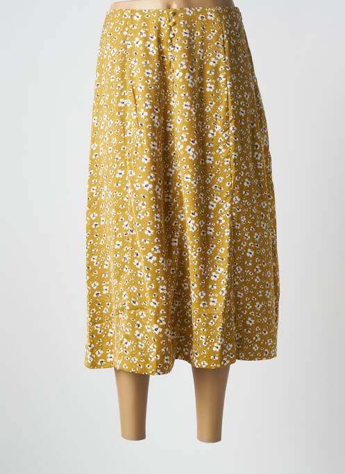 Jupe mi-longue taille à pinces jaune ICHI femme