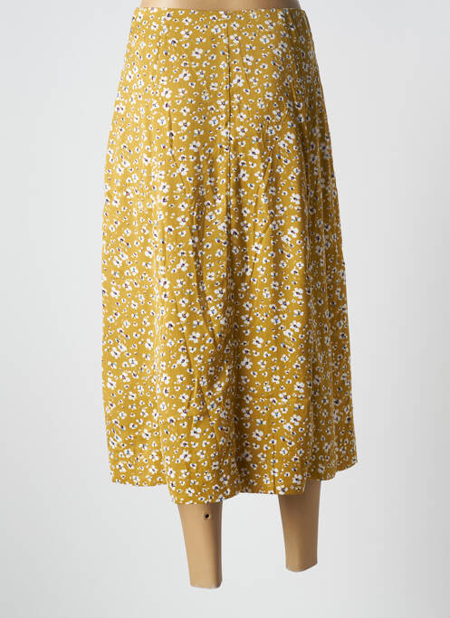 Jupe mi-longue taille à pinces jaune ICHI femme