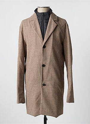 Manteau long tissage pied de poule sans capuche beige JACK & JONES homme