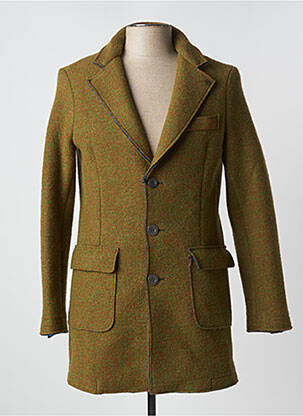 Manteau long tissage chiné sans capuche vert RECYCLED ART WORLD homme