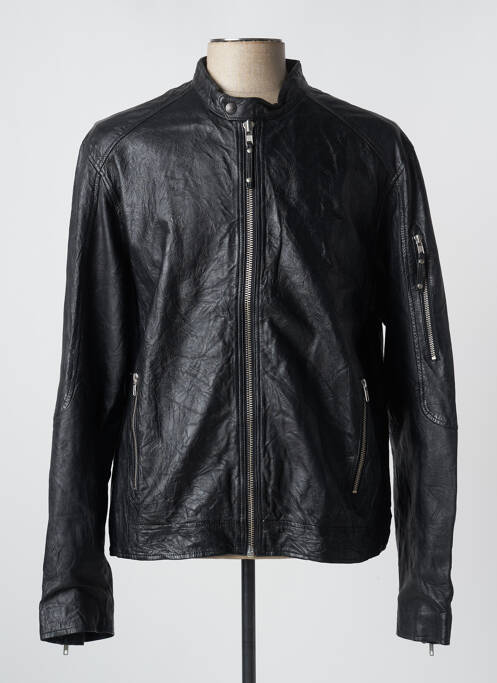 Veste en cuir noir JACK & JONES pour homme