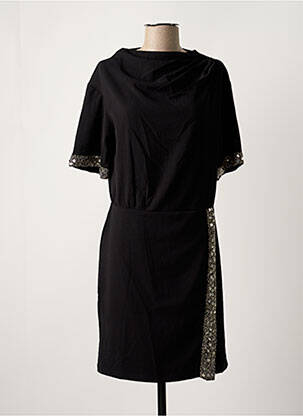 Robe mi-longue tissage crêpe manches courtes noir IKKS femme