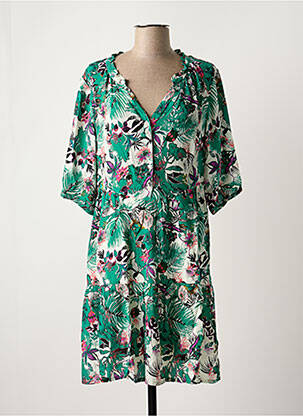 Robe mi-longue imprimé fleurs manches courtes vert IKKS femme