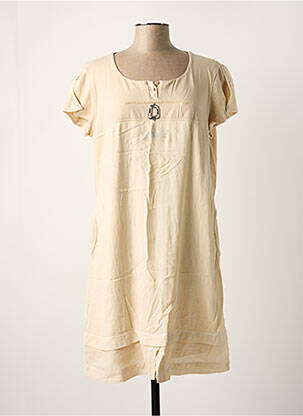 Robe mi-longue tissage crêpe manches courtes beige ELISA CAVALETTI femme