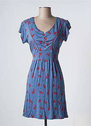 Robe mi-longue imprimé fleurs manches courtes bleu BLEND SHE femme