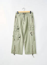 Pantalon cargo fermeture zippée sous rabat pressionné taille basse vert RWD femme