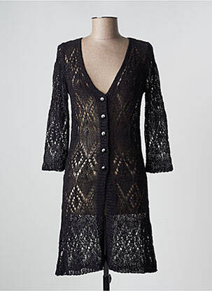 Gilet manches longues maille ajourée noir PAUSE CAFE femme