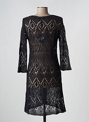 Gilet manches longues maille ajourée noir PAUSE CAFE femme