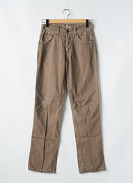Pantalon droit fermeture zippée sous rabat boutonné taille basse marron RWD femme