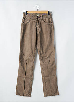 Pantalon droit fermeture zippée sous rabat boutonné taille basse marron RWD femme
