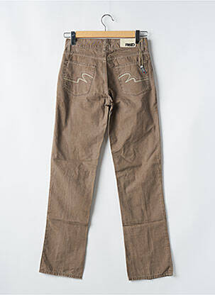 Pantalon droit fermeture zippée sous rabat boutonné taille basse marron RWD femme