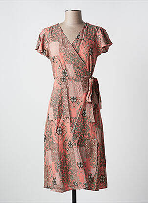 Robe mi-longue imprimé fleurs manches courtes orange CREAM femme
