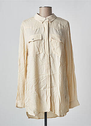 Chemisier tissage popeline manches longues beige ICHI femme