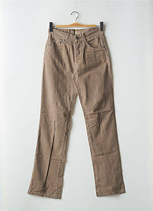 Pantalon droit fermeture zippée sous rabat boutonné taille basse marron RWD femme