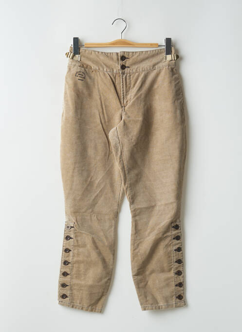 Pantalon 7/8 fermeture zippée sous rabat boutonné taille normale beige SCHOOL RAG femme